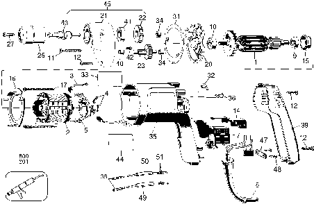 Exploded Diagram A Diagram and Parts List for 1187-AU Type 1 Black and Decker Drill